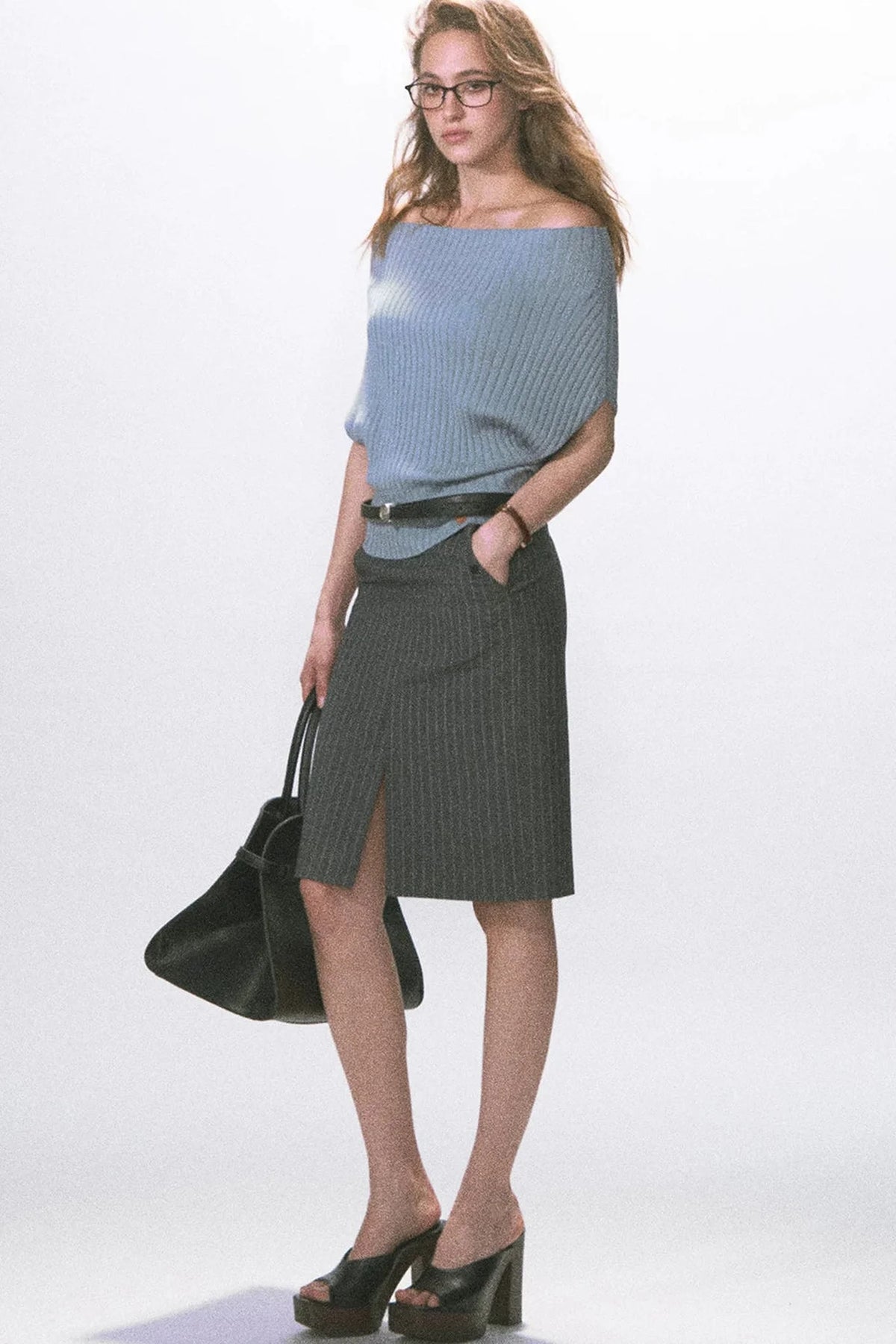 Slim-Fit Striped Pencil Skirt