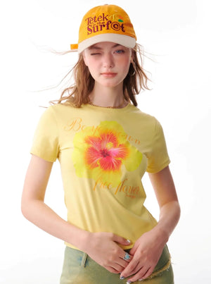 Slim Floral Print Round Neck T-Shirt