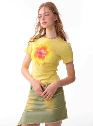Slim Floral Print Round Neck T-Shirt