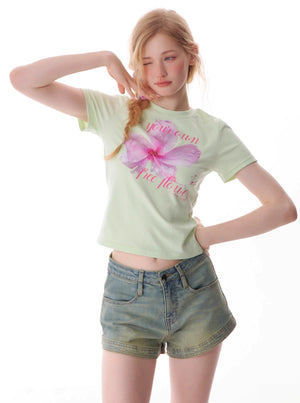 Slim Floral Print Round Neck T-Shirt