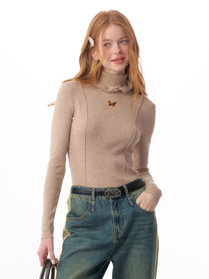 slim khaki knitted base top