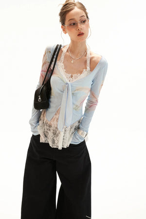 Slim Lace Bow-Tie Top Set-Up