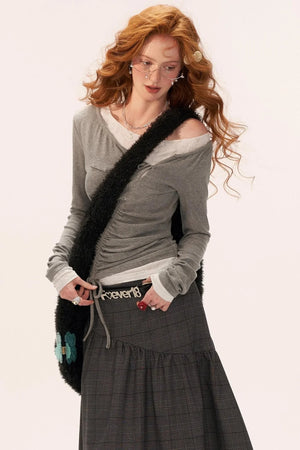 Slim Lace Sleeve T-Shirt