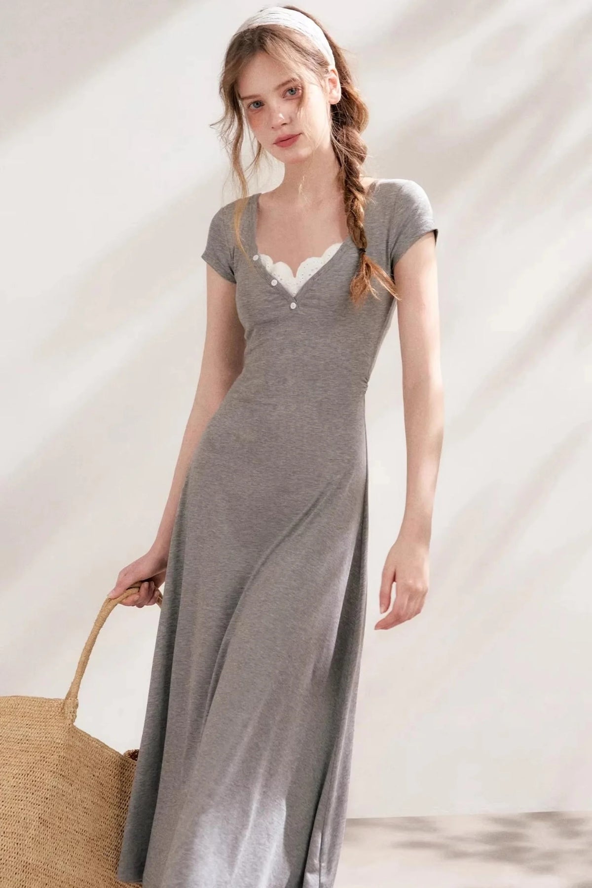 Slim Lace V-Neck A-Line Dress