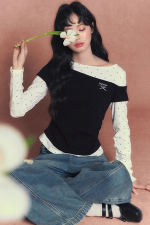 Slim Patchwork Long-sleeved Top
