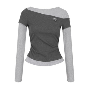 Slim Patchwork Long-sleeved Top