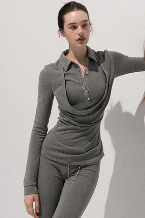 Slim Polo Knit Top