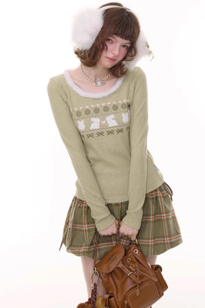 Slim Rabbit Print Knitted Base Shirt