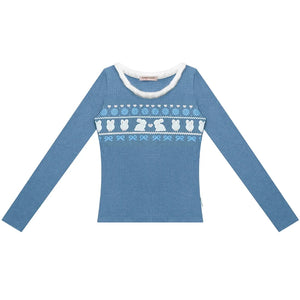 Slim Rabbit Print Knitted Base Shirt