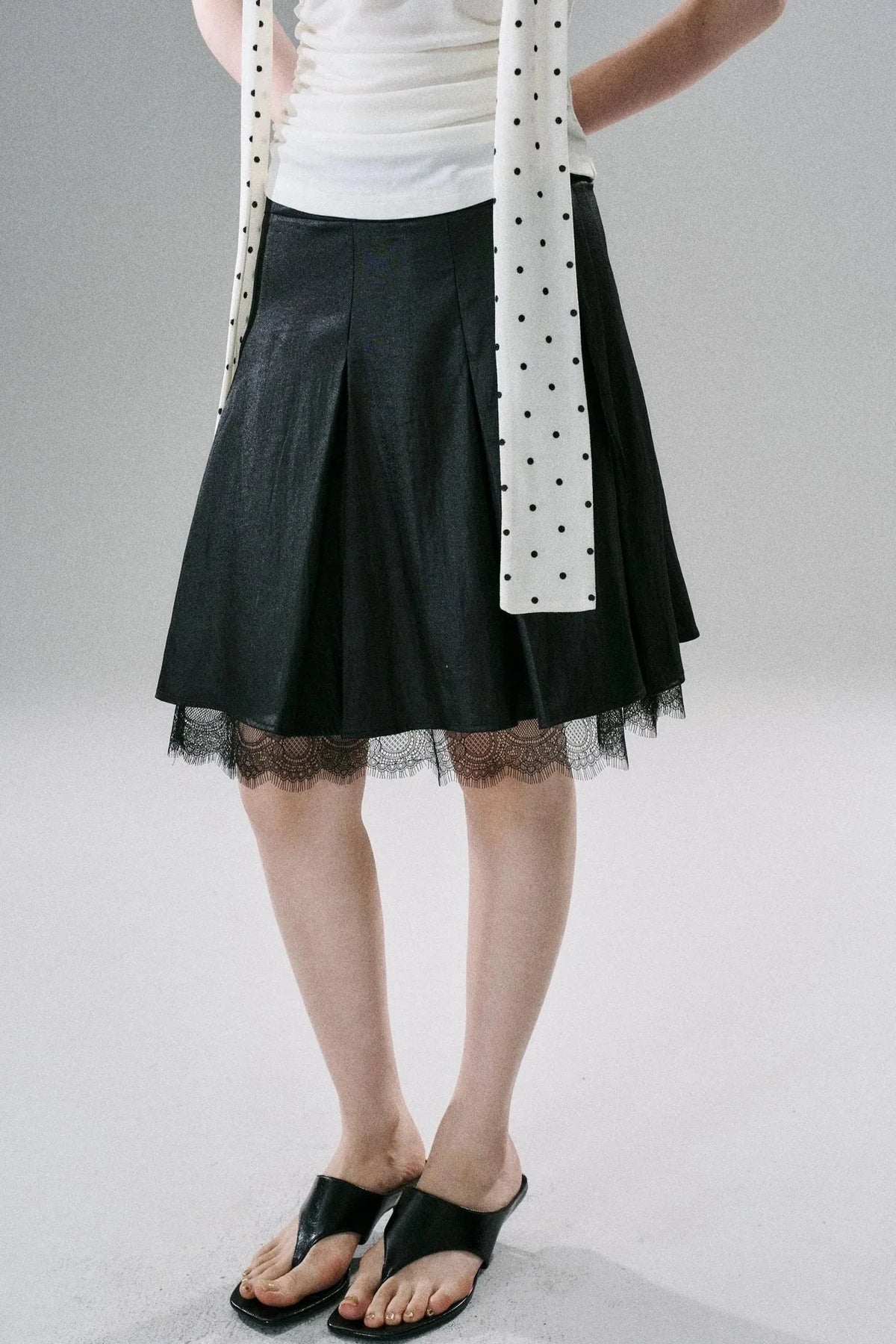 Slim Satin Lace Bow Midi Skirt