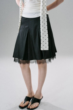 Slim Satin Lace Bow Midi Skirt