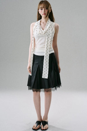 Slim Satin Lace Bow Midi Skirt