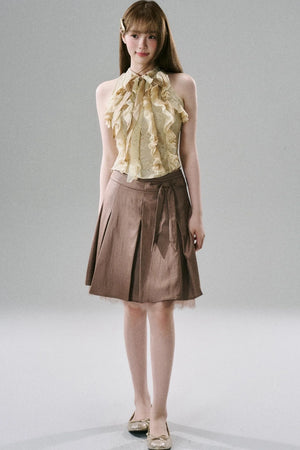 Slim Satin Lace Bow Midi Skirt