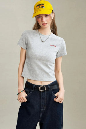 Slim Shoulder Embroidery Graphic T-Shirt