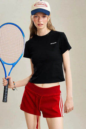 Slim Shoulder Embroidery Graphic T-Shirt
