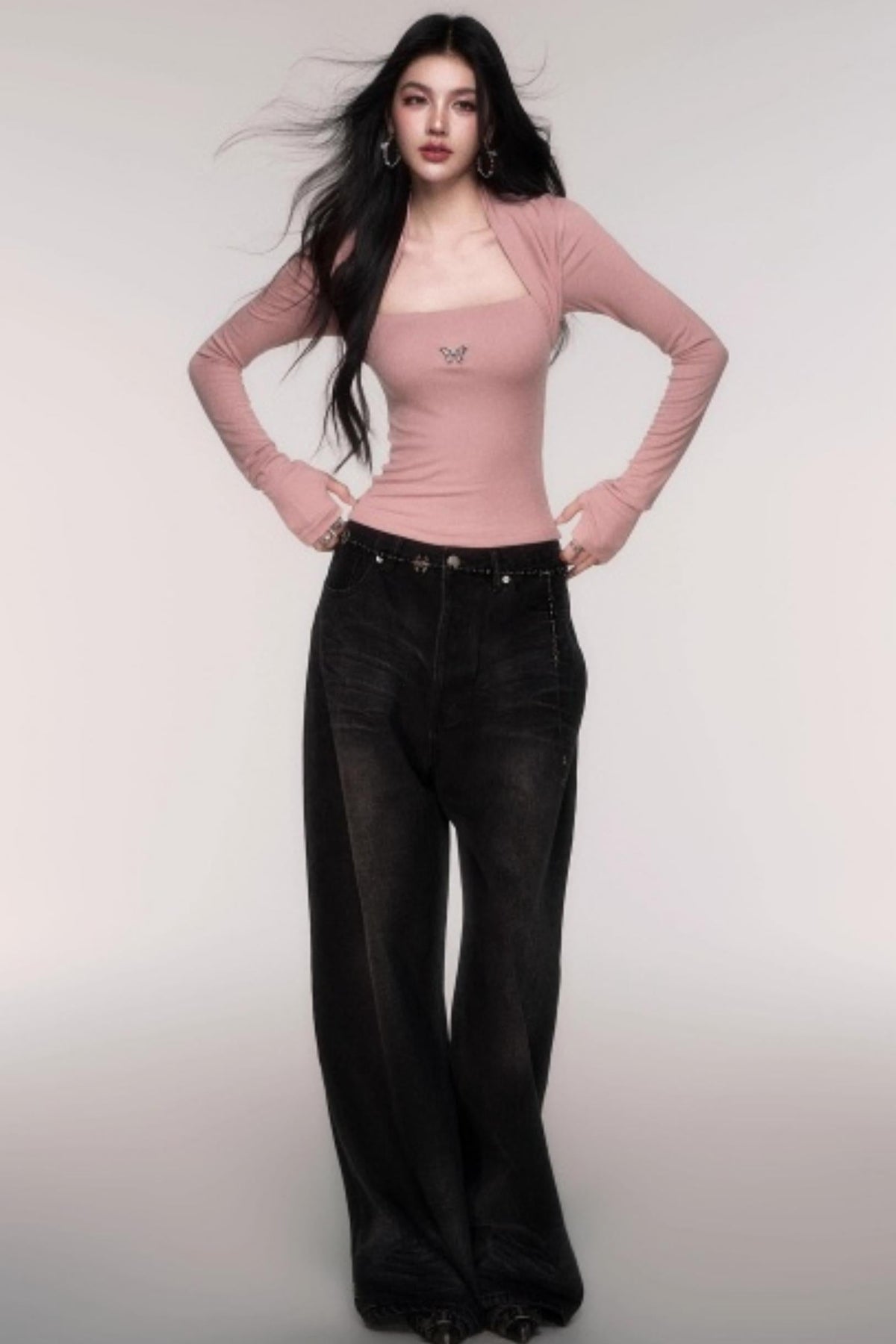 Slimming Fake Two Sleeve Knit Top