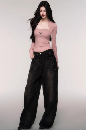 Slimming Fake Two Sleeve Knit Top