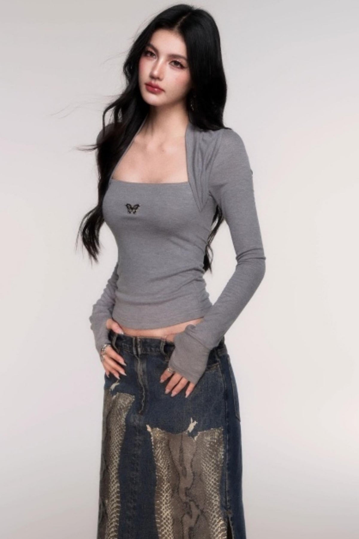 Slimming Fake Two Sleeve Knit Top