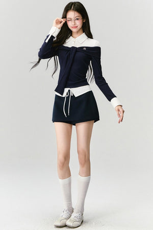 Slimming Knit Top With Skirt Set-Up