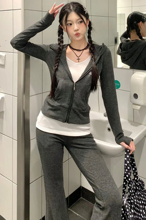 Slimming Knitted Hooded Cardigan Set-Up