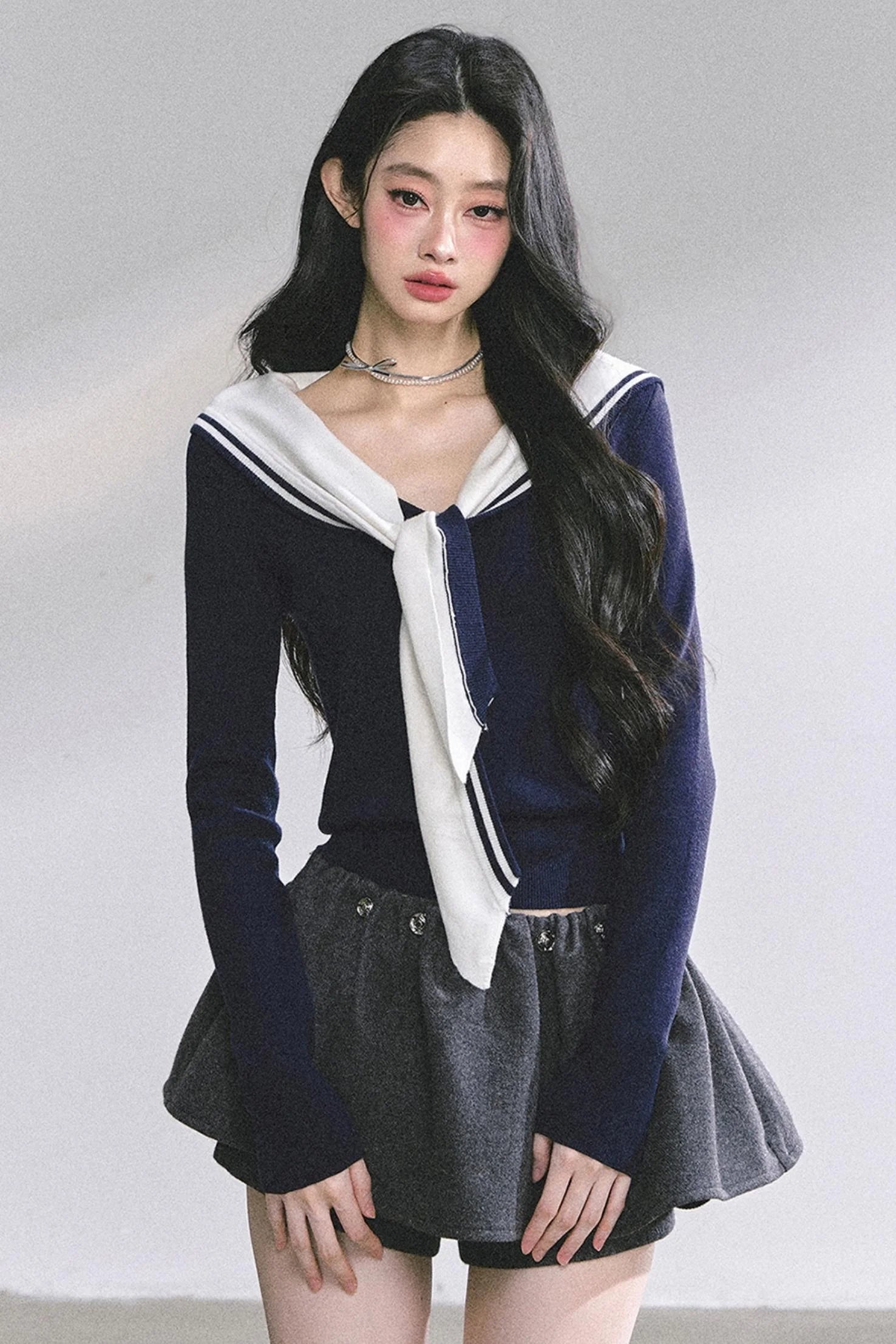 Slimming Navy Knitted Top