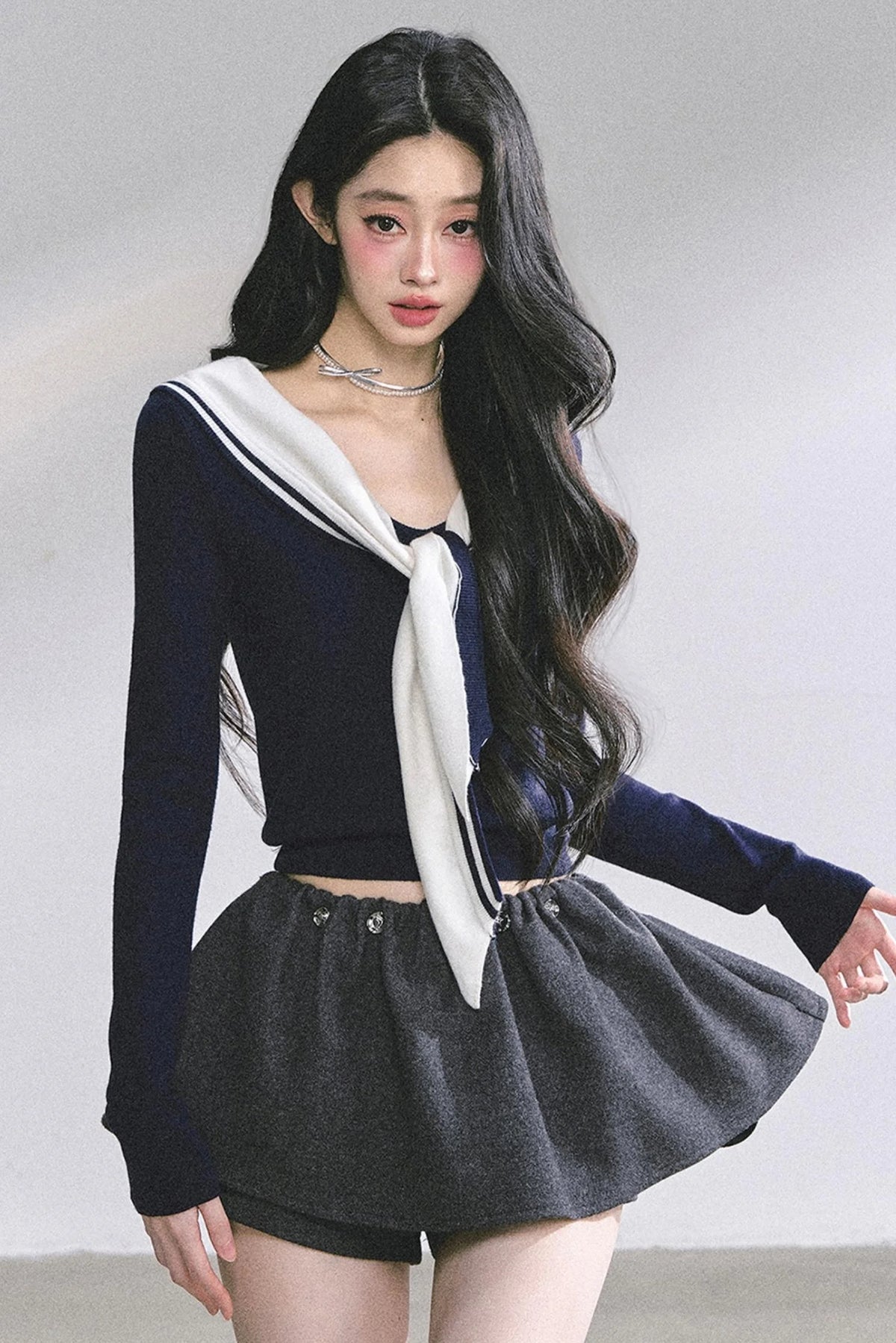 Slimming Navy Knitted Top