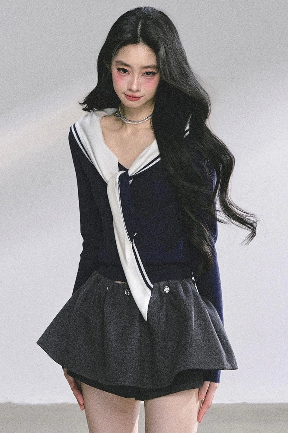 Slimming Navy Knitted Top