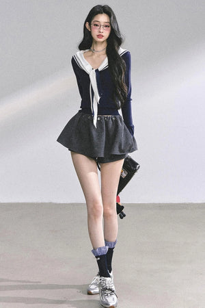 Slimming Navy Knitted Top