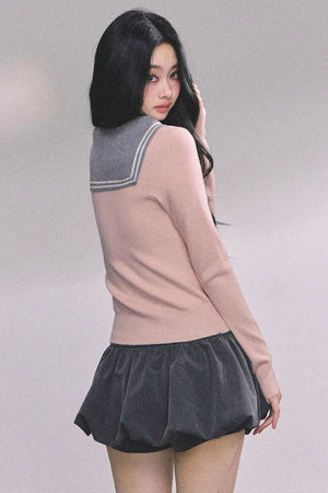 Slimming Navy Knitted Top