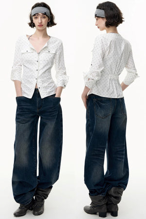 Slimming Retro Polka Dot Shirt