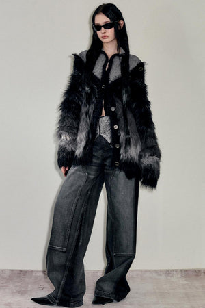 Slouchy Fur Jacquard Sweater