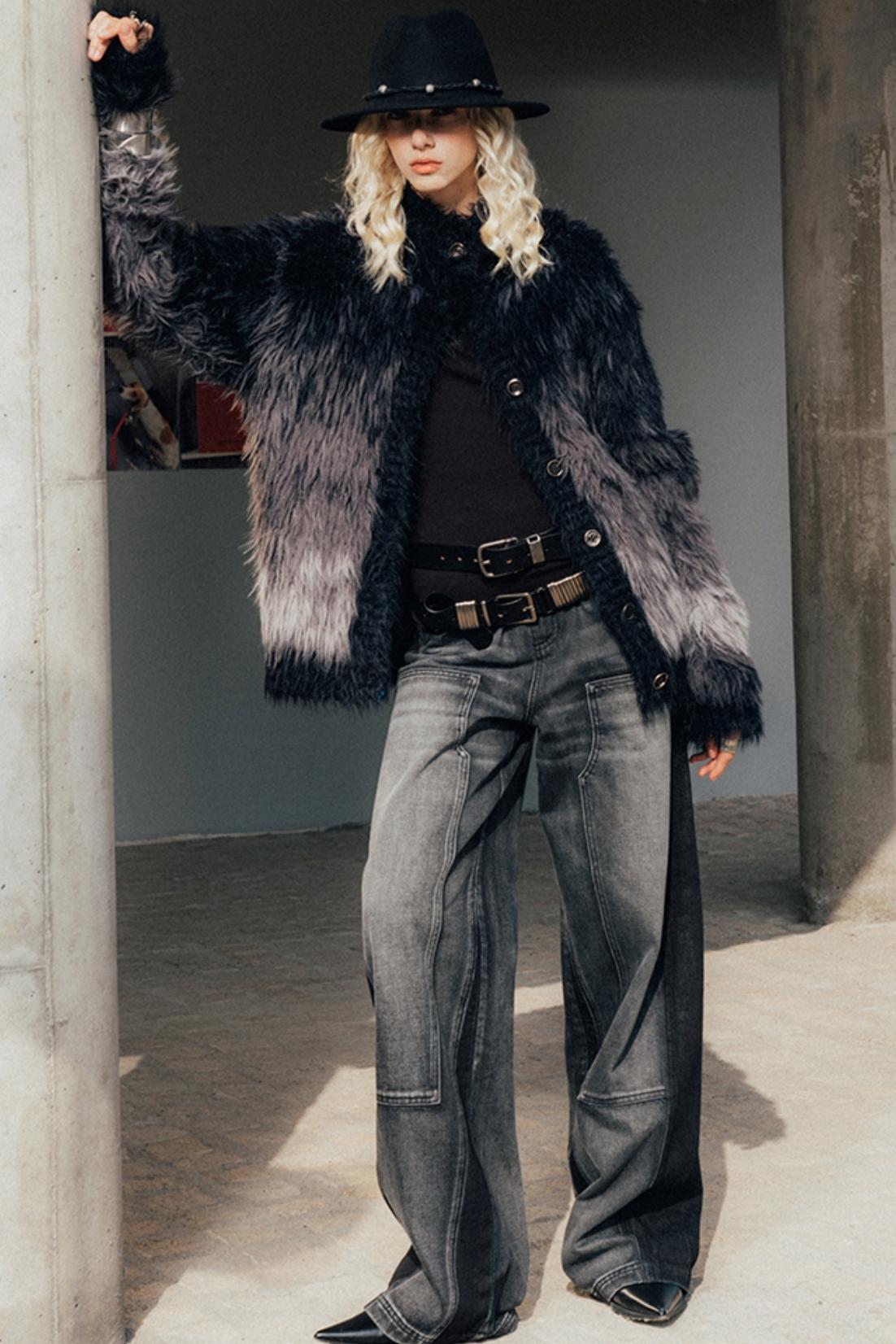 Slouchy Fur Jacquard Sweater