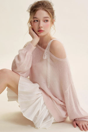 Slouchy Lace-Up Mohair Pullover Set