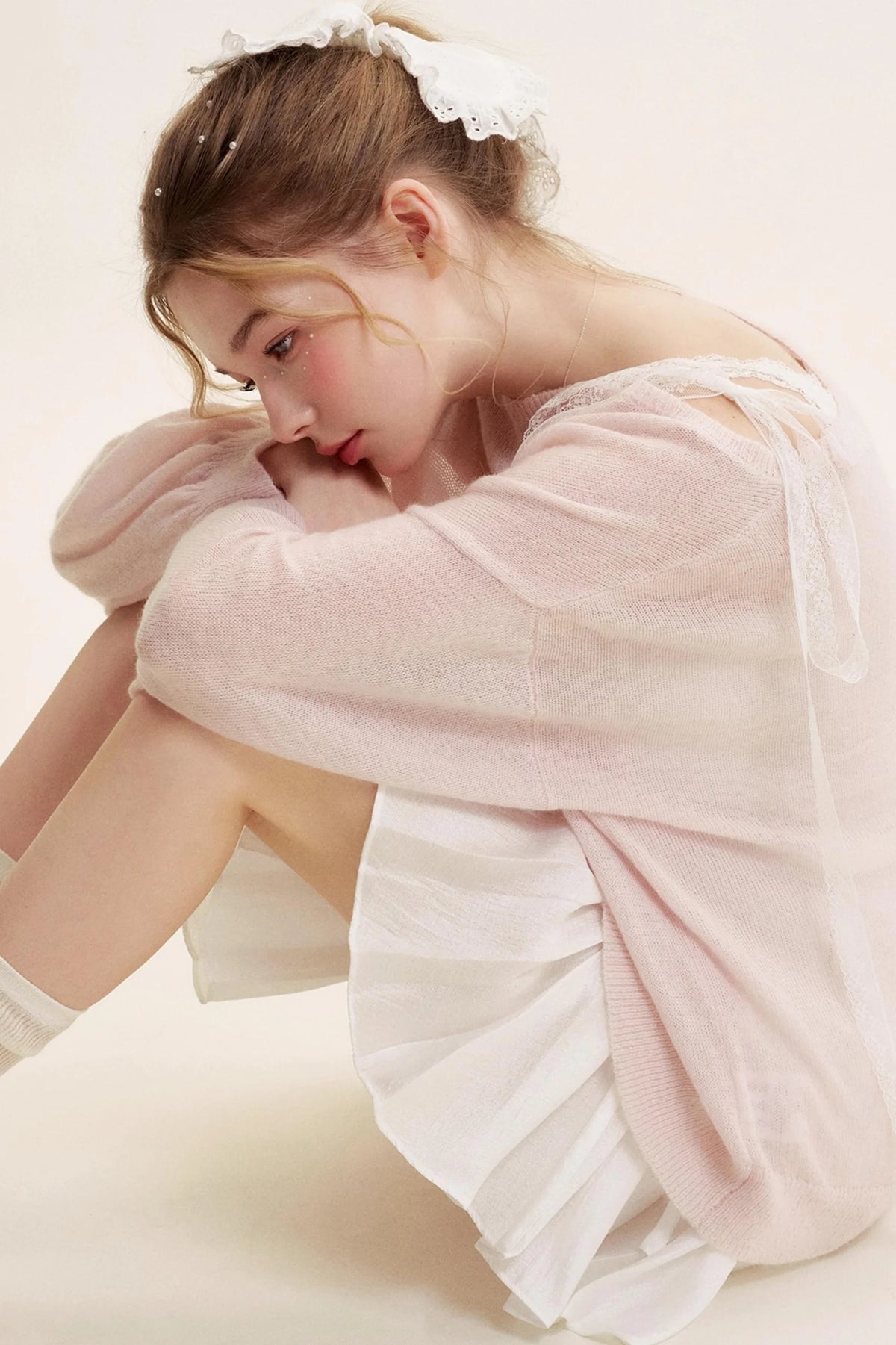 Slouchy Lace-Up Mohair Pullover Set