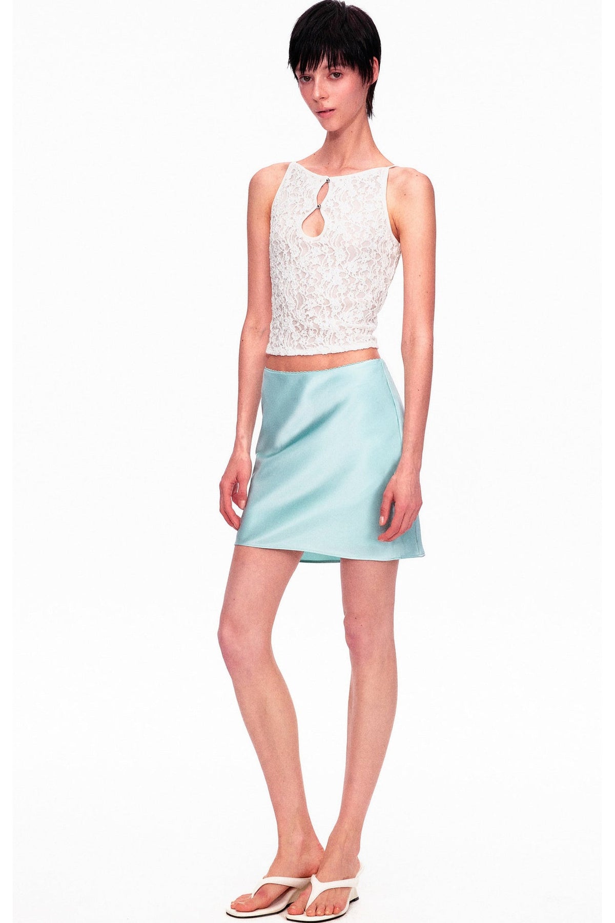 Smooth Real Acetate Mid-Waist Lace Skirt