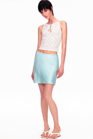 Smooth Real Acetate Mid-Waist Lace Skirt