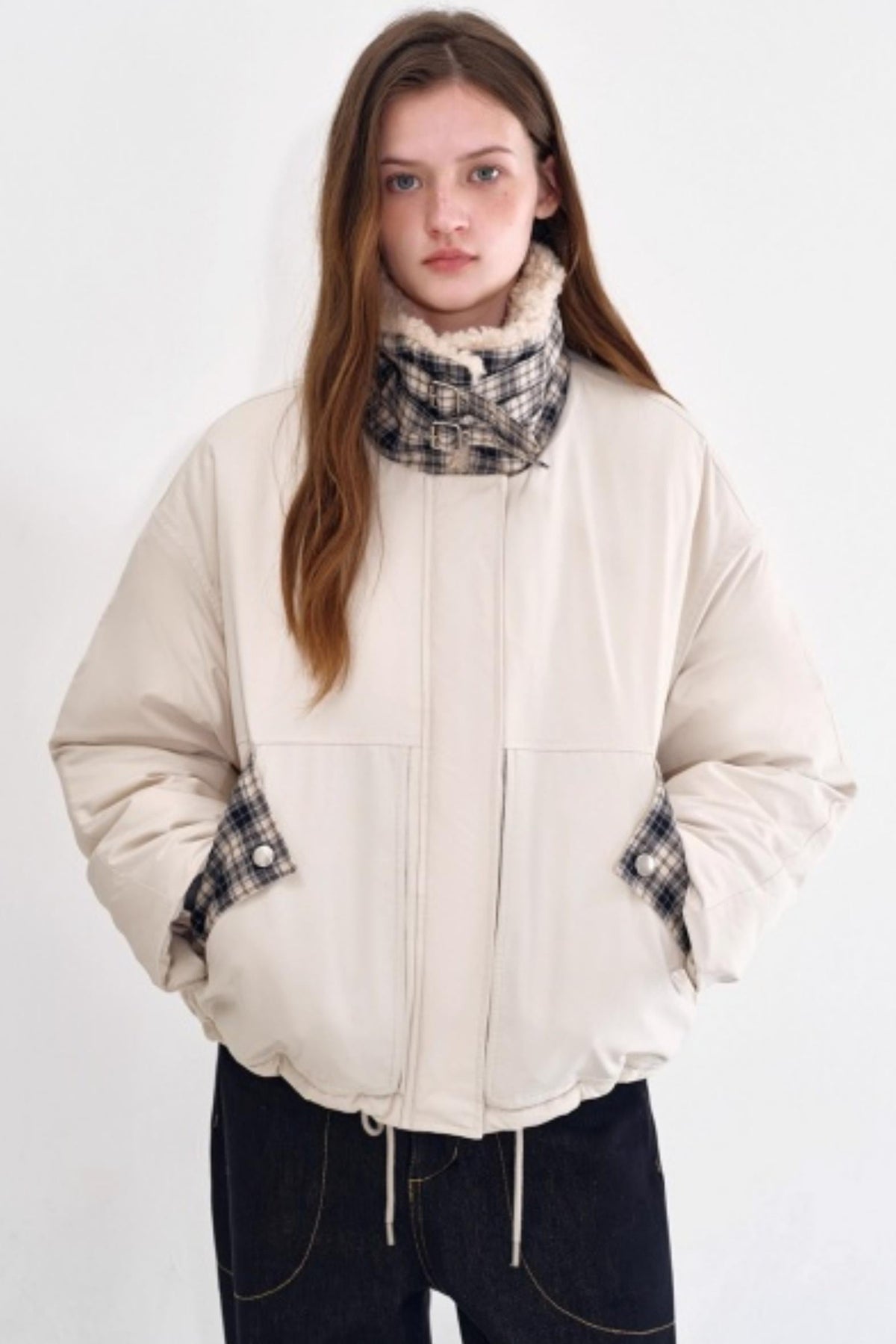 Snow Alpaca Plaid Jacket