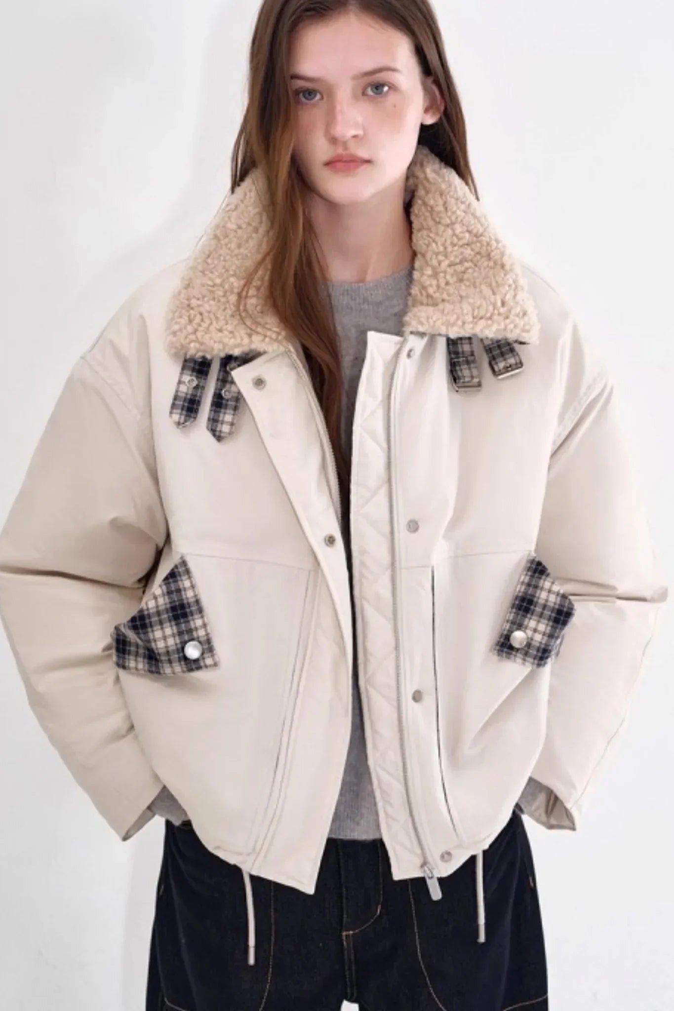Snow Alpaca Plaid Jacket