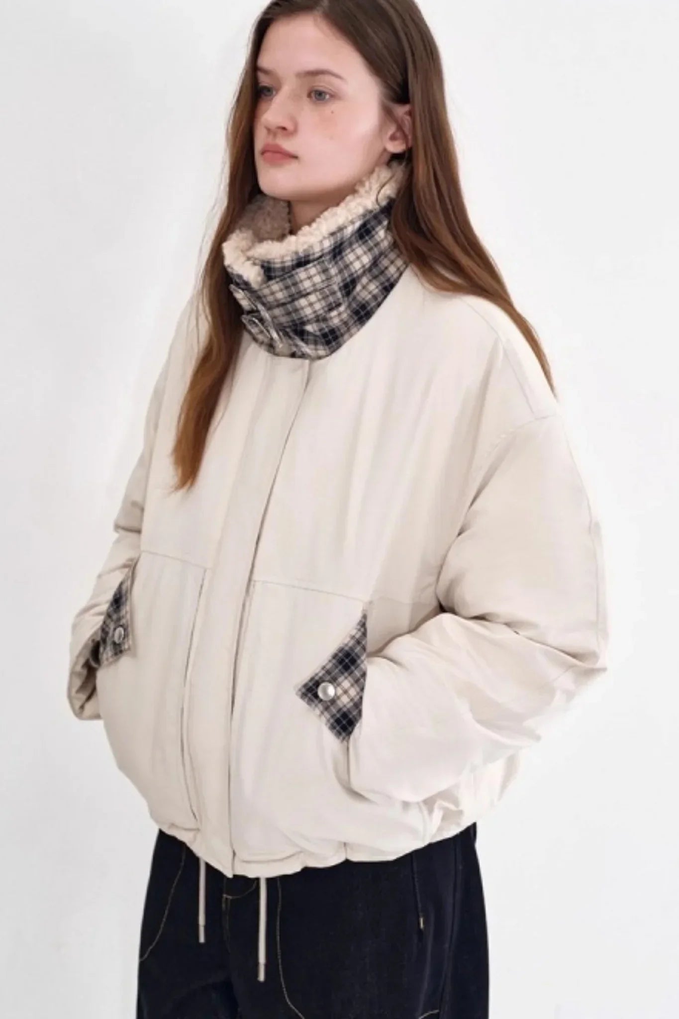 Snow Alpaca Plaid Jacket