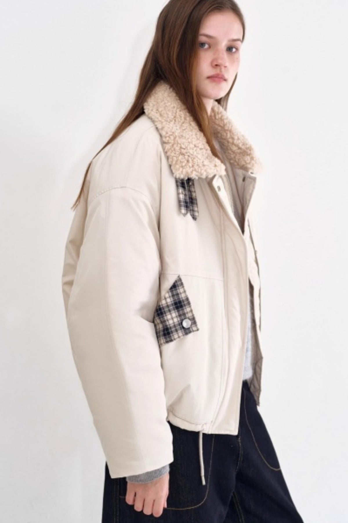 Snow Alpaca Plaid Jacket