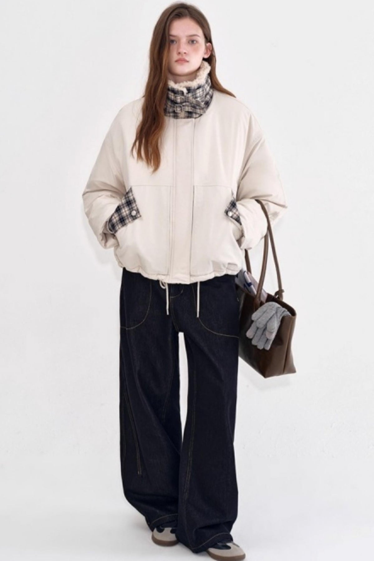 Snow Alpaca Plaid Jacket