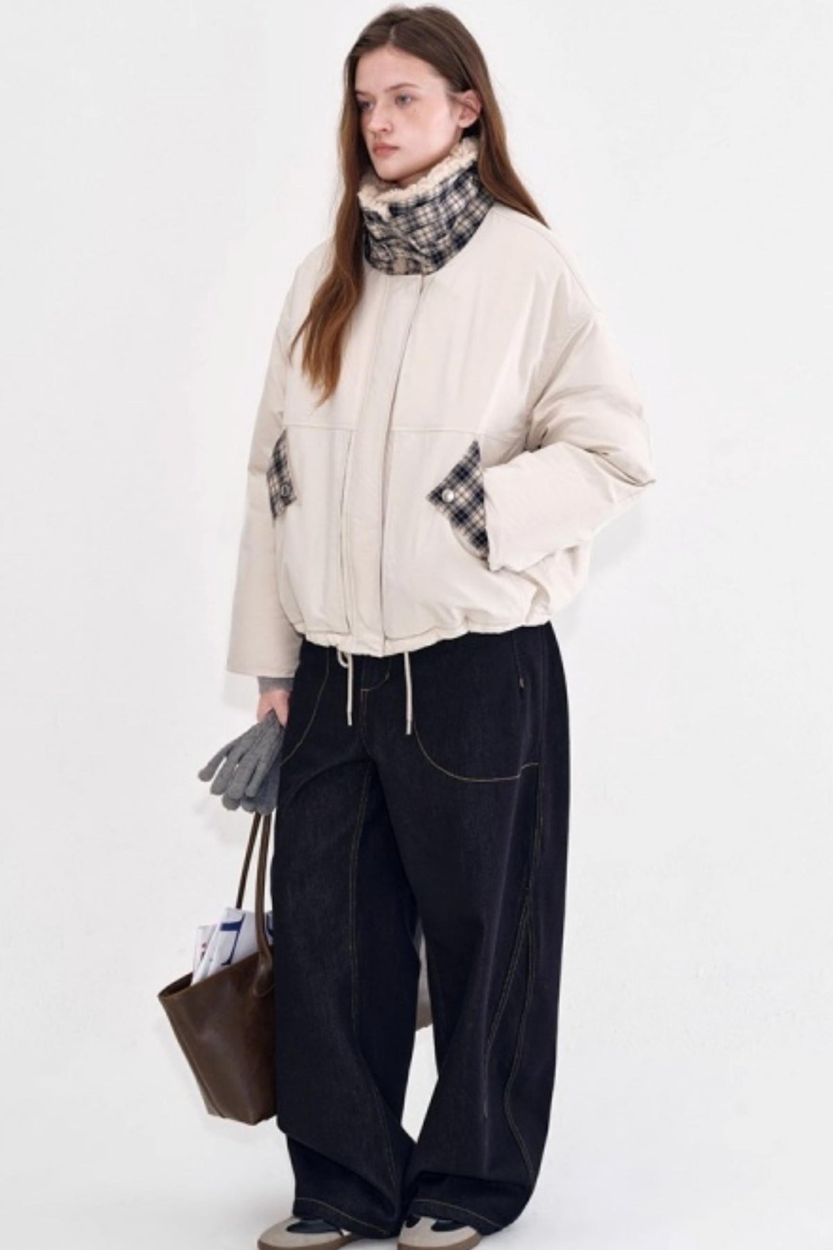 Snow Alpaca Plaid Jacket