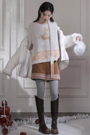 Snow Deer Faux Mink Sweater Scarf Set