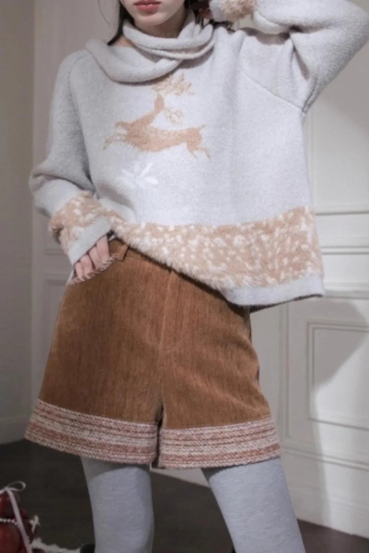 Snow Deer Faux Mink Sweater Scarf Set