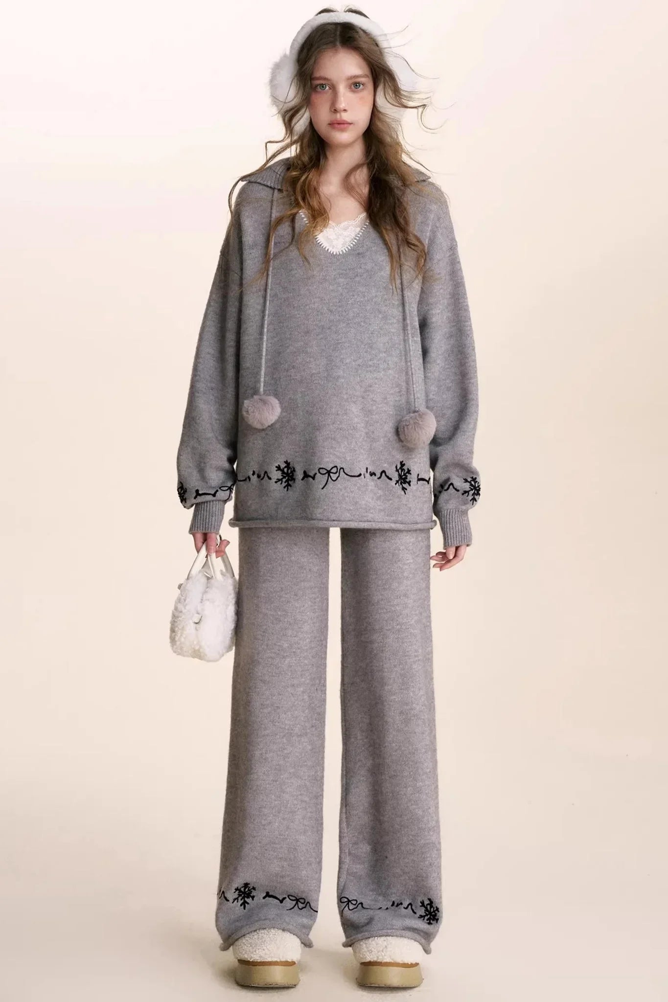 Snowflake Embroidered Knit Set-Up