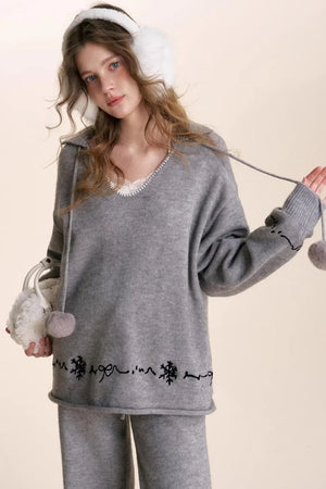 Snowflake Embroidered Knit Set-Up