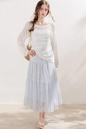 Snowflake Linen Letter Print Blouse
