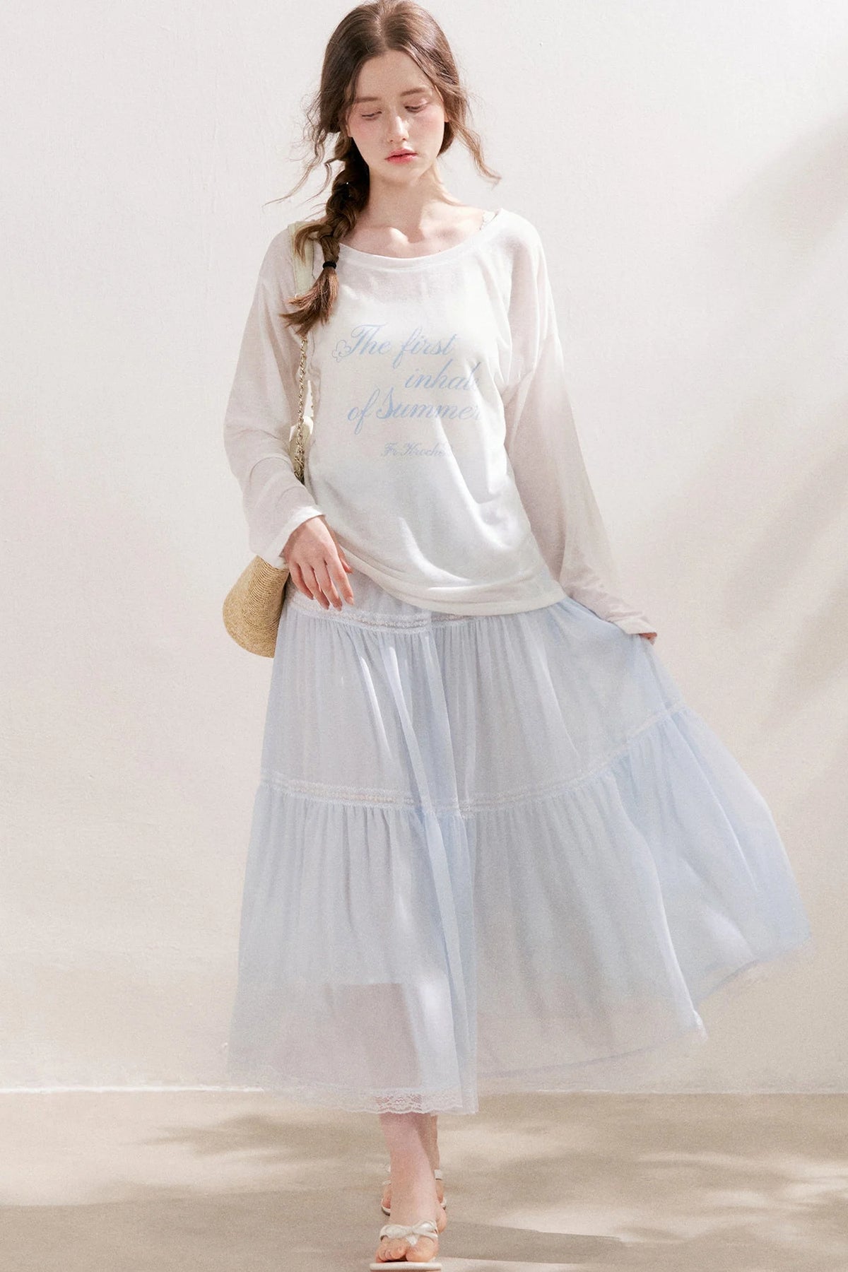Snowflake Linen Letter Print Blouse
