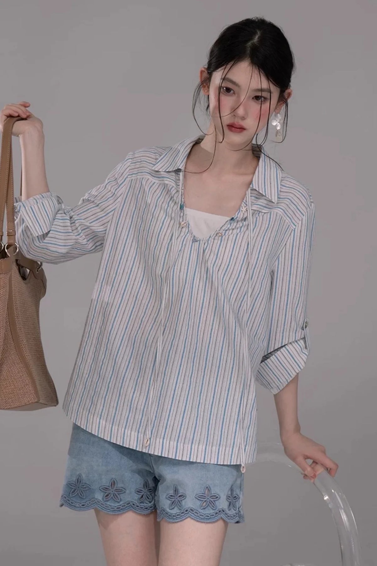 Soda Blue Striped Shirt Set