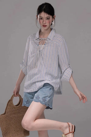 Soda Blue Striped Shirt Set